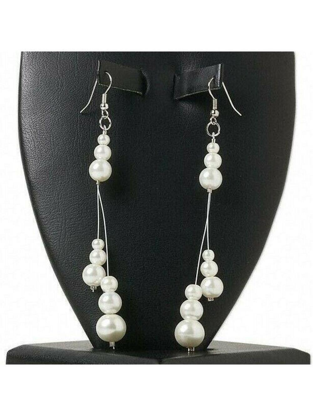 White Long Glass Pearl Earrings